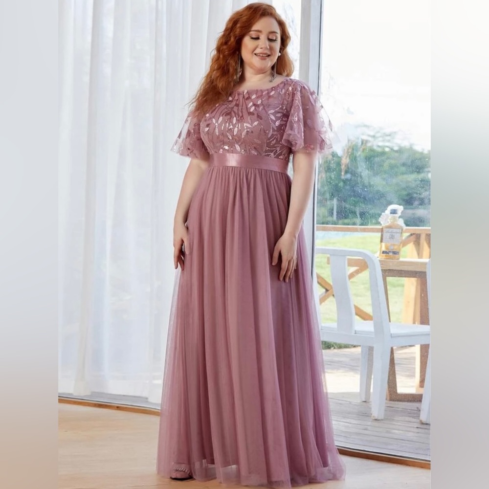 Ever Pretty Plus Leaf Sequin Bodice Mesh Prom Dress
